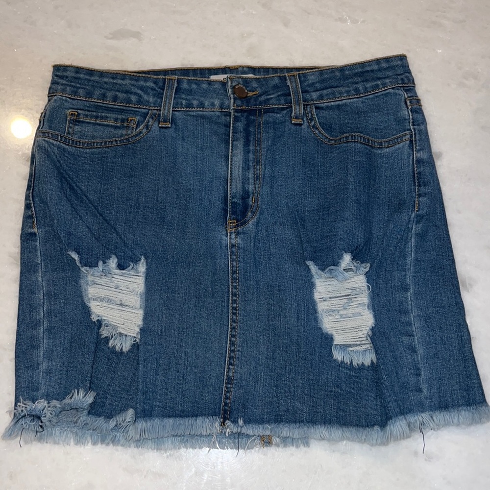 Distressed Denim Skirt